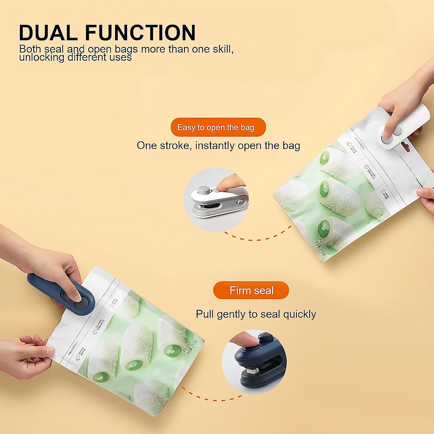 17865 Mini Bag Sealer 2 In 1 Seal Cutter Heat Sealers Type-c Usb Charging Portable Bag Reseller Handle Food Sealer Sealing Machine For Food Storage Plastic Bags Snacks Keep Food Fresh