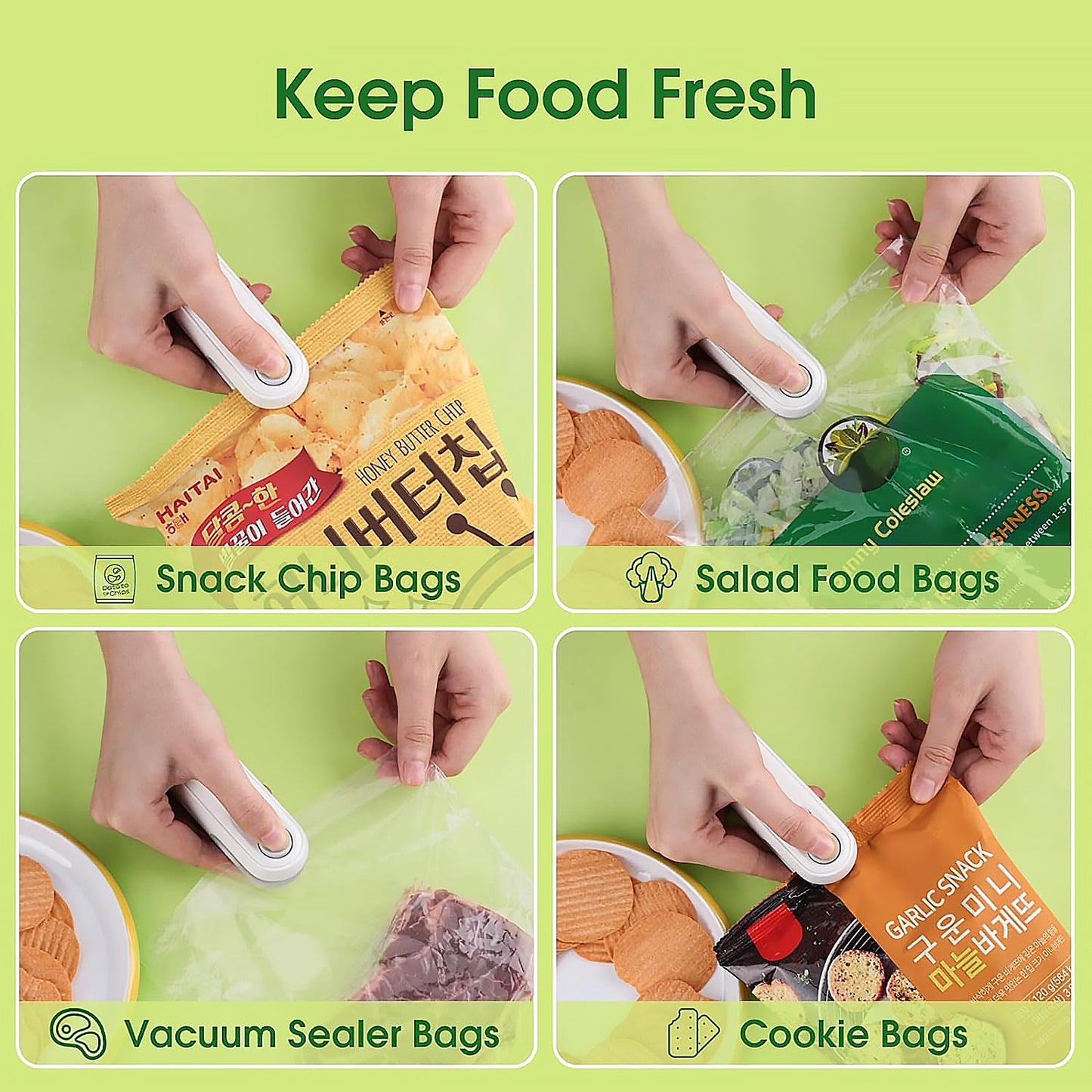 17865 Mini Bag Sealer 2 In 1 Seal Cutter Heat Sealers Type-c Usb Charging Portable Bag Reseller Handle Food Sealer Sealing Machine For Food Storage Plastic Bags Snacks Keep Food Fresh